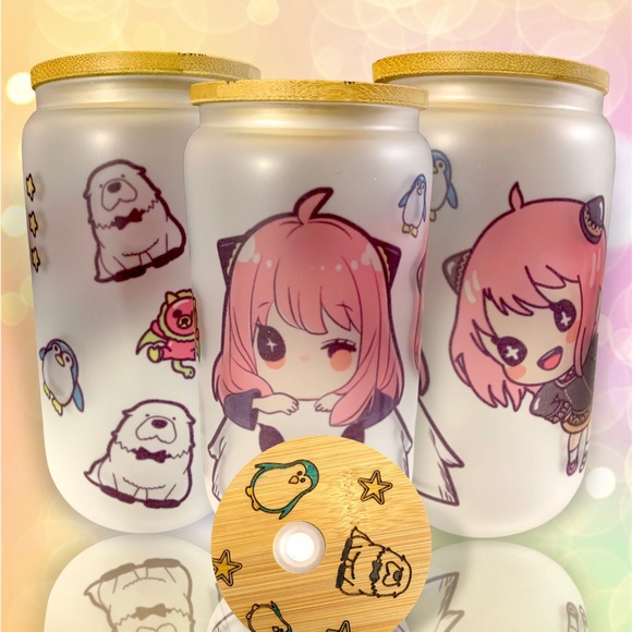 Cute kawaii chibi Anya (s*y family) theme 16oz glass beer can cup - Picture 7 of 10